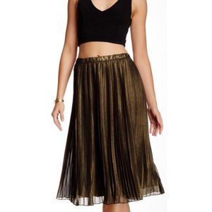 Valette pleated bronze-gold shimmery midi skirt